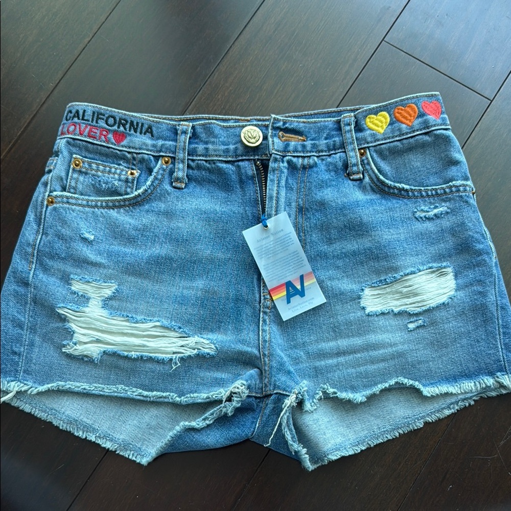 Aviator Nation Blue Jean Shorts Distressed Cut-Off